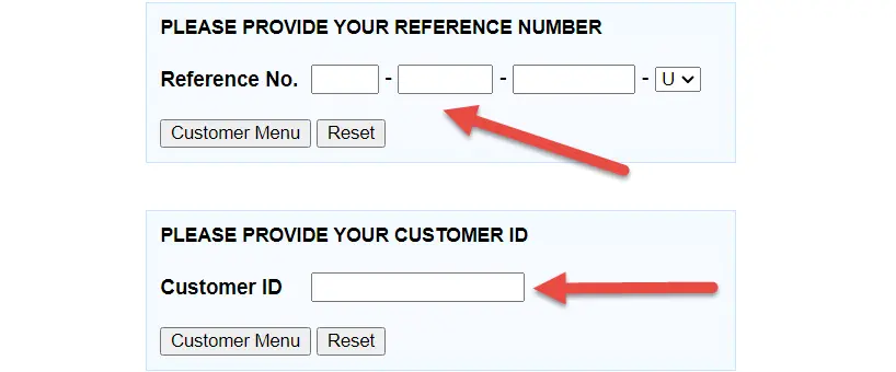 Enter Reference ID or Customer